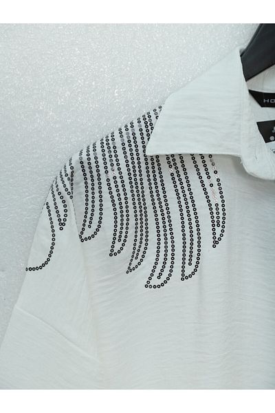 Modamorfo Weiß gemusterte Pailletten-Tunika