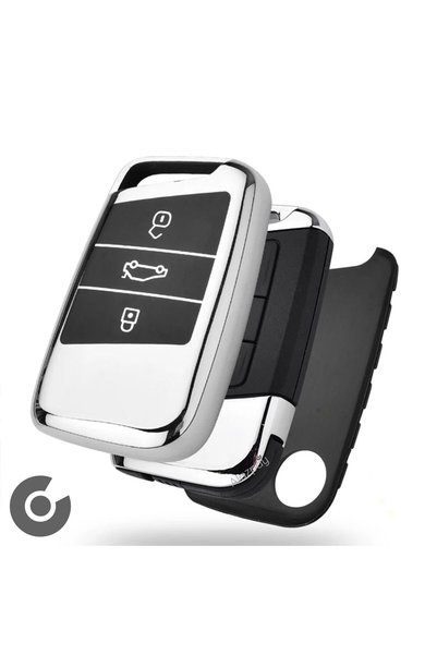 Alazpay غطاء حماية لمفتاح السيارة من مادة TPU اللامعة لسيارة Volkswagen Passat Golf Arteon Tiguan (وردي - بدون مكبس)