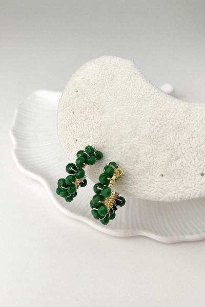 Modex Green Bead Coiled Hoop Earrings (2cm)