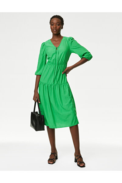 Marks & Spencer Regular Fit Dokulu Midi Elbise