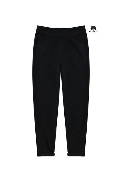 Cottonland Pantaloni de trening din bumbac negru MARCIA - Picior dublu, trei fire fără ridicare