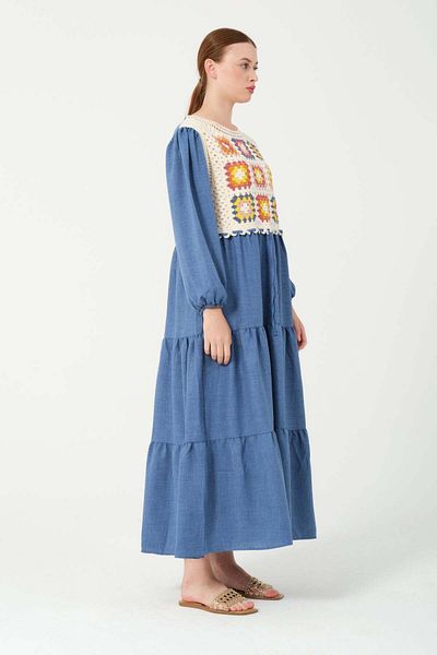 Hatun Atila Rochie lungă albastră HatunAtila 7884 - cu pulover în față