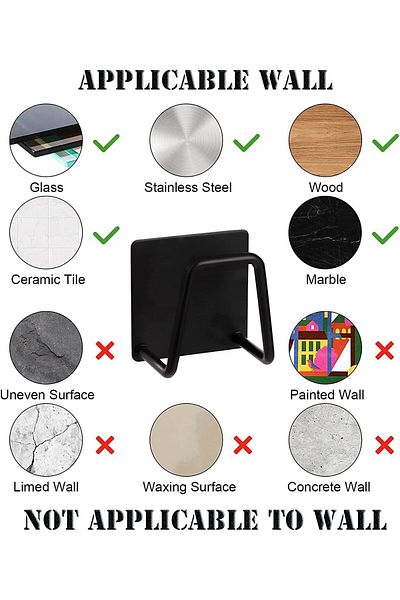 Sea Home 1Pcs Black Dish Sponge Holder Adhesive Stainless Steel Dish Sponge Holder Hanger M-Sng1