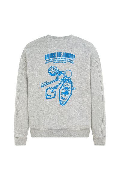 Eazy Co Eazy Unlock the Journey Hanorac gros unisex, gri Melange, cu gât crew
