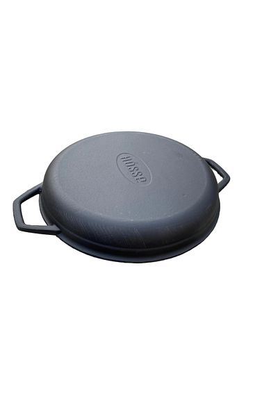 HOSSE 28 cm Black Round Grill Pan - Double Handle Iron Casting