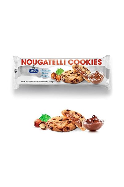 Merba Nougatelli Cookies Bitter Çikolatalı Kakaolu Fındık Kremalı Dolgulu Kurabiye 175 Gr. (1 Paket)