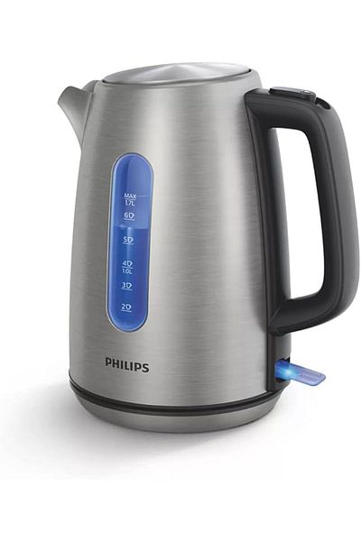 Philips Stainless Steel Kettle Viva Collection - 2200W, 1.7L, Led Light, Stainless Steel - Hd9357/12