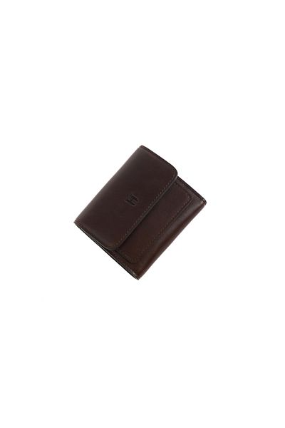 HELMBROOK Дамски портфейл Eleanor от естествена кожа, кафяв, с цип, ръчно изработен, с RFID защита и голям тик-так капак