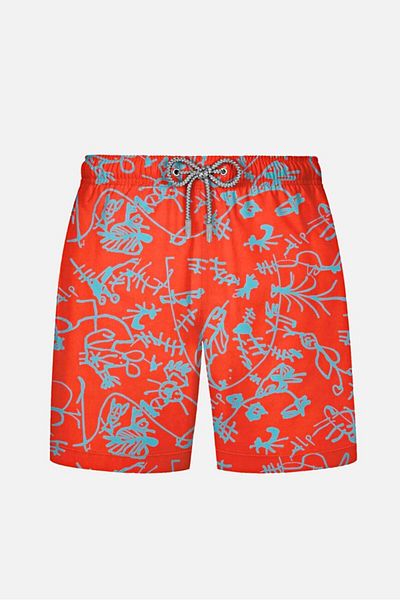 AYYILDIZ 845 Men's Orange Blue Patterned Swim Shorts