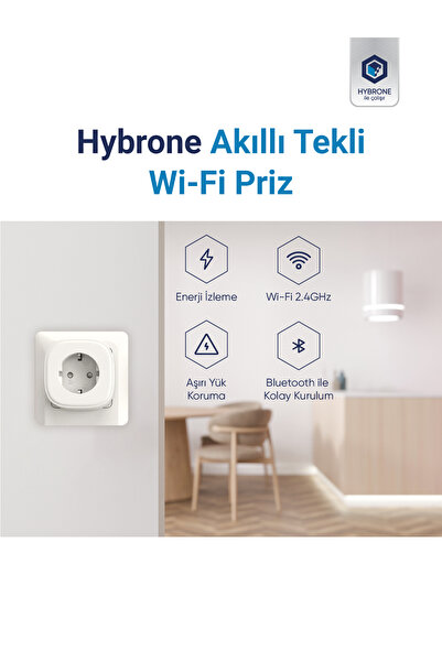 Hybrone Tekli Wifi Akıllı Priz 16A | Uzaktan Kontrol, Zamanlayıcı, Akım Korumalı, Çocuk Kilidi, Akıllı Ev