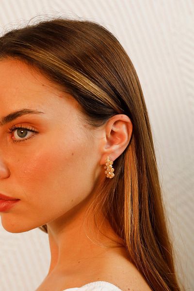 Modex Honey Color Bead Coiled Hoop Earrings (2cm)