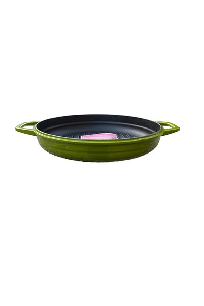 HOSSE 28 cm Green Iron Cast Grill Pan - Double Handles