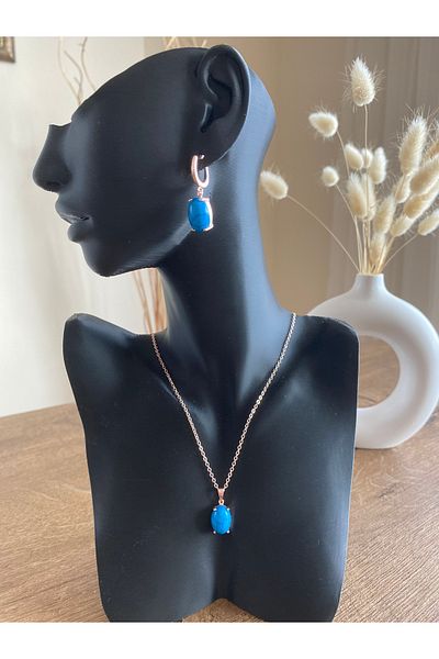 Store Bohemian Style Ethnic Blue Beaded Style Necklace Earring Set