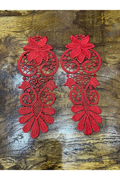 Gönülden Tasarım 2 kom crvenih vezenih gipure aplikacija za šivenje - 25x10 cm