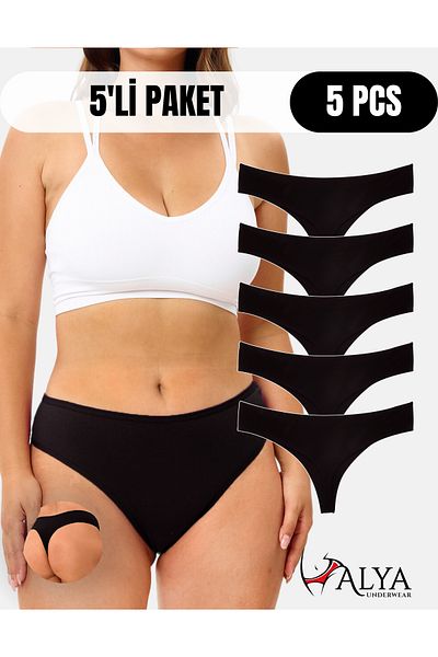 ALYA UNDERWEAR Chiloți de damă din bumbac negru de mărime mare - pachet de 5 (2XL, 3XL, 4XL)