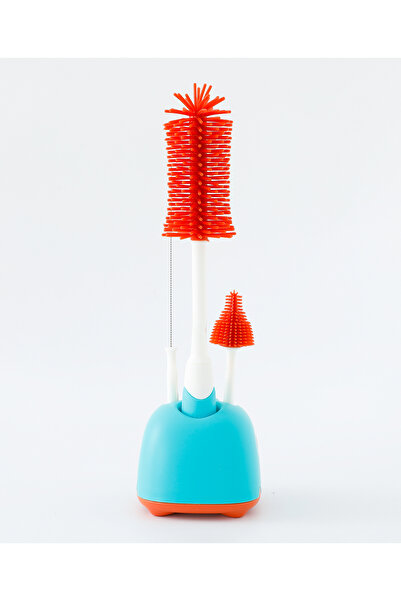 Fab N Funky Dino Bottle Cleaning & Nipple Cleaning Brush, Soft Bristle, Easy Grip, 0 Months+ - Blue+Red