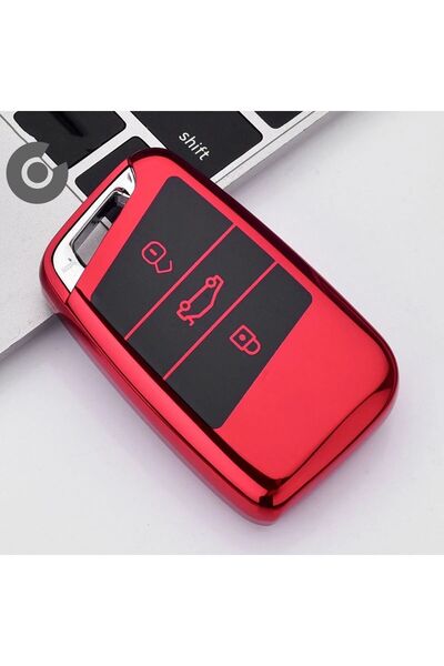 Alazpay حافظة مفاتيح فولكس واجن باسات جولف جولف أرتيون تيغوان TPU لامعة (أحمر - بدون مفتاح)