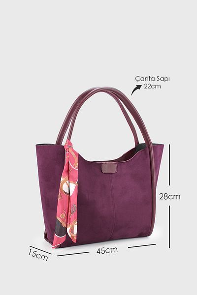 LUNABLU Women's Burgundy Suede Scarf Detailed Hand and Shoulder Bag