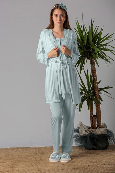 ByLohusa Pregnant Maternity Sleepwear Set with Effortt Turquoise Dressing Gown