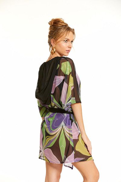 Argento Geometric Pattern Hooded Short Pareo