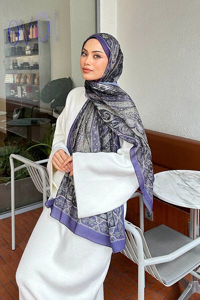 lamelif.com Şal din bumbac cu model retro verde liliac