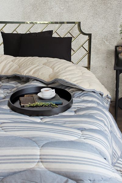 Arel Home Single Striped Double Sided Sharpa Quilt 100% Cotton