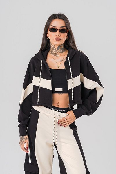 go gang own Hanorac pentru femei DYG cu glugă, cu inserție crop și detaliu dungi