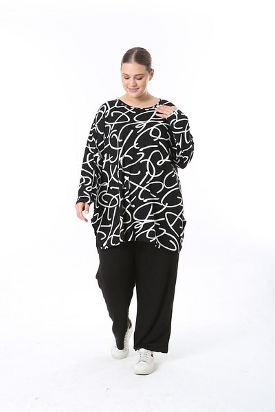 XL Modam Cămașă de mărime mare cu model alb-negru pentru femei