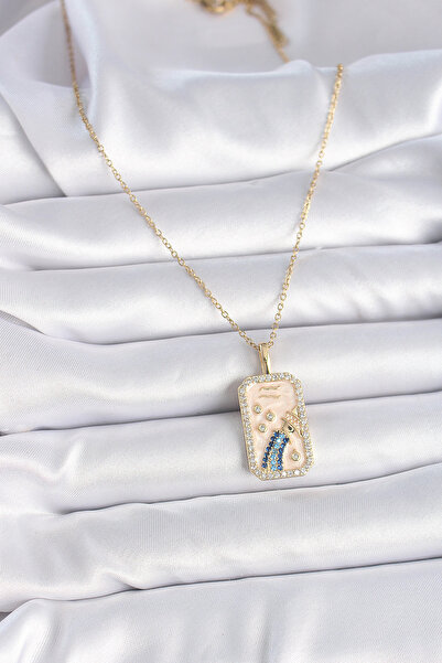Skygo 316L Çelik Gold Renk Zincir Kova Burcu Zirkon Taşlı Kadın Kolye - TJ-BKO9458