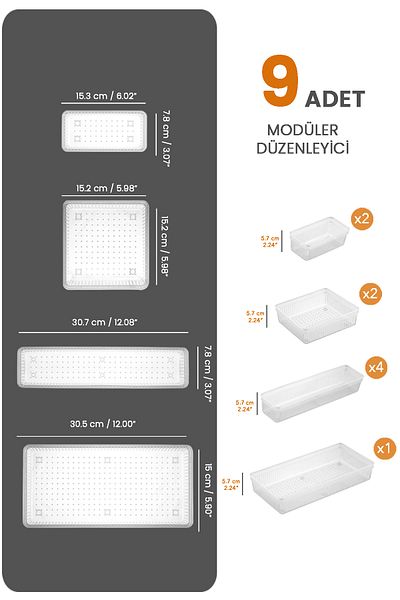 Meleni Home Σετ 9 τεμαχίων Modular Spoon Rest - Ρυθμιζόμενο συρτάρι κουζίνας και διαφανές οργανωτή