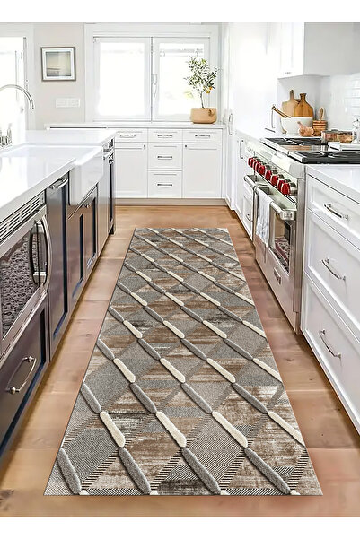 Brillant Kabartmalı Görünümlü Saçaklı Koridor Mutfak  Salon Kesme Yolluk Halı