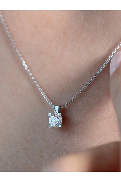 Ricco Jewellery 14 K White Gold Kaplama 925 Ayar Gümüş 0.50 Ct Zirconia Tekta...