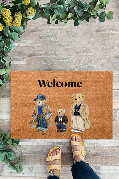 KARMAT Ayıcık Figürlü, Desenli İç ve Dış Kapı Önü Paspası, Dekoratif Dijital Baskı Paspas