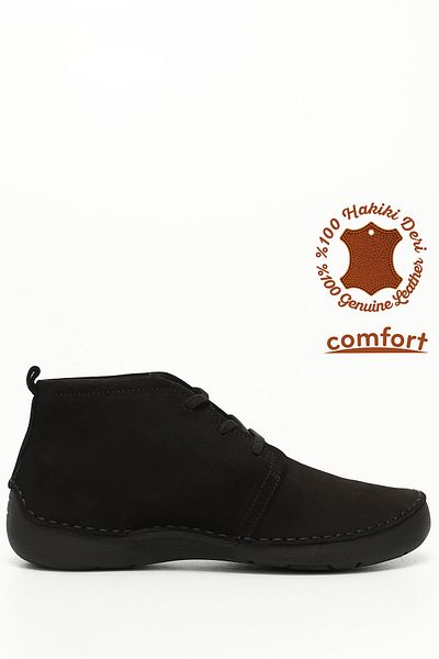 GÖNDERİ(R) Γυναικείες/Κορίτσια Μαύρες μπότες Nubuck Lace Up από γνήσιο δέρμα