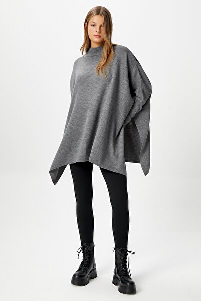 Ritnice Γυναικείο πλεκτό πουλόβερ Zenta Oversize με σκίσιμο στο πλάι ανθρακί