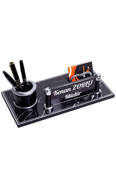 isimliksepeti Oscar Ofis Masaüstü İsimlik Seti Mermer Desenli Ahşap Masa İsim...