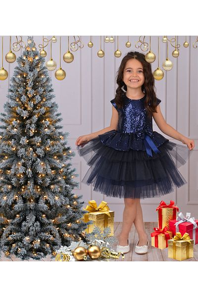 DAFİTO KİDS Rochie cu paiete de Anul Nou bleumarin