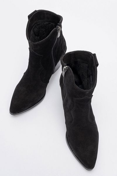 LuviShoes Γυναικείες μπότες με χοντρό τακούνι VALVIA Black Suede από γνήσιο δέρμα με φερμουάρ