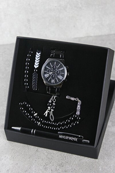 wesscollection Erkek Kol Saati Metal Kordon Kalem Tesbih ve Bileklik Seti