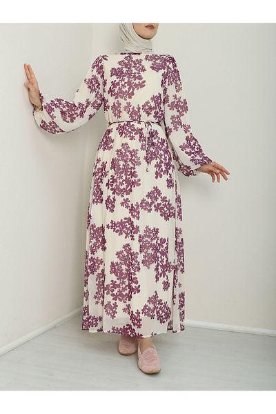Modamorfo Lila Chiffonkleid – Batikdruck und Futter
