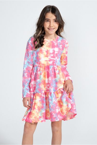 Kyron Rochie colorată pentru fetiță, cu mânecă lungă, cu model Tie-Dye