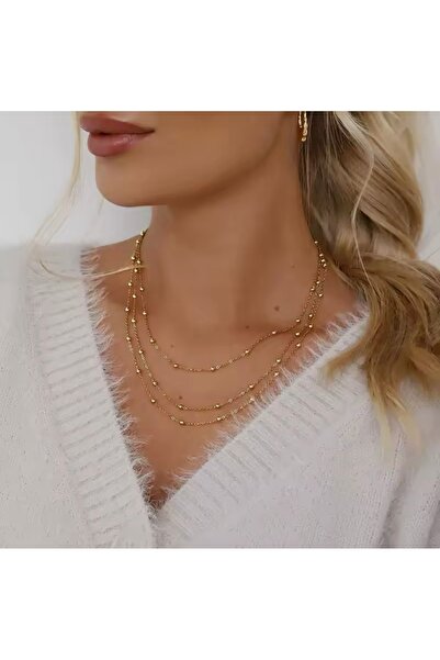 derokas 316 L Üst Düzey Çelik Üçlü Set Zarif Şık Trend Kolye 35 cm 40 cm 45 cm