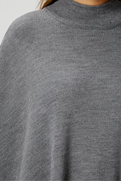 Ritnice Γυναικείο πλεκτό πουλόβερ Zenta Oversize με σκίσιμο στο πλάι ανθρακί