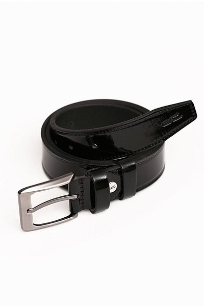 Deri Company Ανδρική γνήσια (πραγματική) κλασική δερμάτινη ζώνη λουστρίνι μαύρο 112517