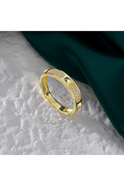 Akgül Silver Taşlı Piramit Desenli Kadın Zarif Alyans Gümüş Yüzük