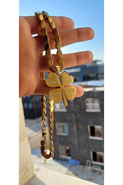 Feride Yonca Kolye Arpa Zincirli 316L Çelik 60 cm Kuyumcu Model Halep Zinciri İsim de YAzılır Fmaccesories