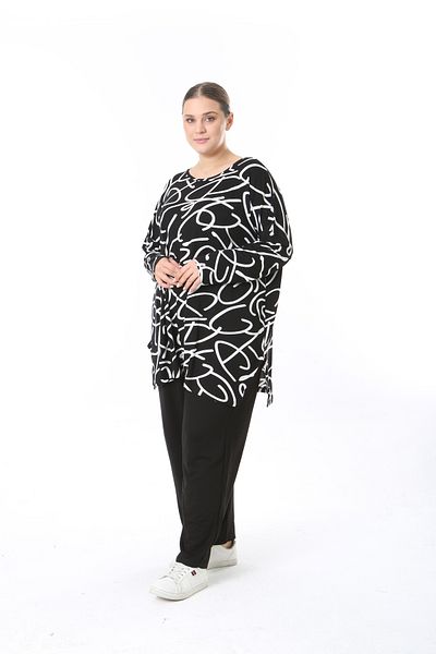 XL Modam Cămașă de mărime mare cu model alb-negru pentru femei