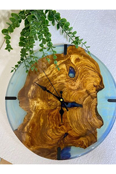woodworm DUVAR SAATİ ZEYTİN AĞACI VE EPOKSİ