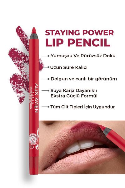 Alix Avien Waterproof Long-Lasting Soft Lip Liner - Staying Power Lip Pencil 56 Wild Red