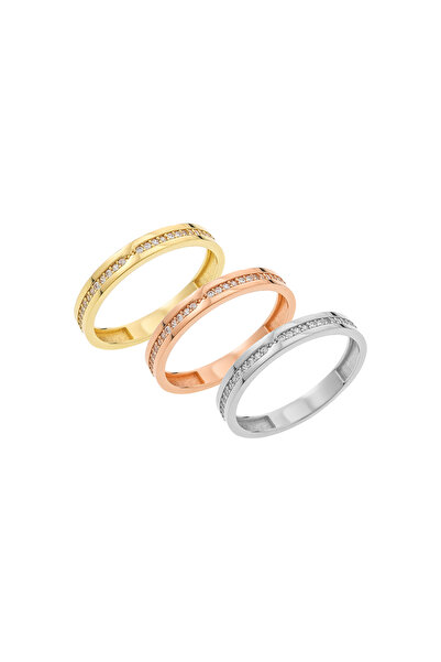 Akgül Silver Arası Taşlı Kadın Zarif Alyans Gümüş Yüzük